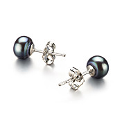 925 sterling sølv svart 6,5-7mm aa ferskvann perle øredobb