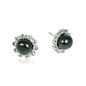 10,5-11mm orecchino di perla d'acqua dolce aa nero (lsp054)