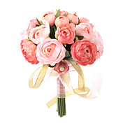 Elegant Rose Red/Pink Round Wedding Bouquet / Bridal Bouquet With Chiffon Decoration