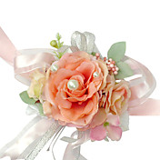 Elegant Champagne Silk Rose With Chiffon Decoration Wedding/ Bridal Wrist Flower