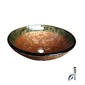 Brown and Green Round Tempered glass Vessel Sink With Mounting Ring and Water Drain(0888-BLY-6700)