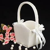 panier de fille de fleur en satin ivoire avec perle bordée gérer