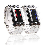Silvery Band Double Row Arrayed Couple Style Men Blue and Women Red LED Wrist Watch