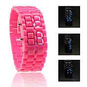 digital lava stil jern sport unisex blå LED ansigtsløs armbåndsur - fersken rød