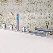 Chrome Finished Two Handles Waterfall Widespread Tub Faucet