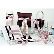 colección brillante de bodas de oro situado en el chocolate con la cinta de raso y perlas (8 piezas)