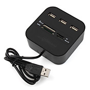 3-ports haute vitesse hub USB avec lecteur de carte mémoire (en noir)