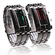 Paar Stil zweireihig angeordnet geführt Armbanduhren (Herren grün, Frauen rot)