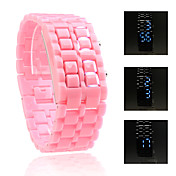 digital lava stil jern sport unisex blå LED ansigtsløs armbåndsur - pink