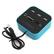 3-port høj hastighed USB-hub med hukommelseskortlæser (blå)