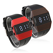 Pair of Silicone Band Sports Style Blue Light LED Wrist Watches - Brown & Red