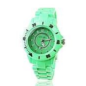 plastica orologio da polso al quarzo banda per le donne (verde)