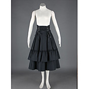 Tea-length Black Cotton Polyester Lolita Skirt