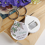 gepersonaliseerde flesopener / sleutelhanger - groen bloemen (set van 12)