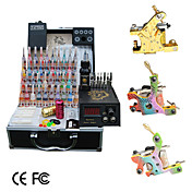 3 Cast Iron Tattoo Guns Kit with LCD Power and 40 Color Ink