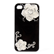 caso difícil premium com cristais para iphone 4 (flor branca)