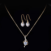 Shining Cubic Zirconia 14K Gold Plated Jewelry Set Including Necklace And Earrings