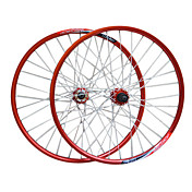 26 "wielset (schijfremmen, 32 holes, rode rand, witte spaken)