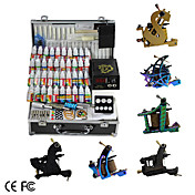 6 ghisa pistola kit tatuaggio con alimentazione di potenza e 40 lcd inchiostro