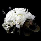 elegante hvide runde form satin / krystal bryllup brudebuket