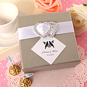 Personalized Square Favor Box With Double Silver Hearts (Set of 24)