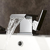 breiten Tülle zeitgenössischen verchromt Wasserfall Centerset Waschbecken Wasserhahn