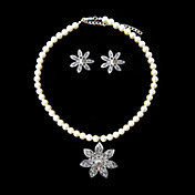 Pearl With Rhinestone Flower Pendant Necklace And Earring Set
