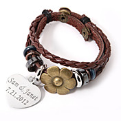 personlig sjarm og legering blomst på lær armbånd