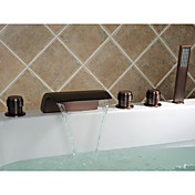 Oil-rubbed Bronze Waterfall Widespread Bathtub Faucet with Hand Shower