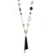 Black Gem With Silver Alloy Chain Necklace