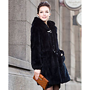 Long Sleeve Rex Rabbit Fur Evening Hooded Coat With Pockets (More Colors)