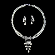 Rhinestone & Pearl Fringe Necklace And Earring Set