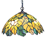 Tiffany Pendant Light with 2 Light in Golden Leaf Patterned Shade