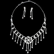 Silver Rhinestone Two Piece Fine Hollowed-out Pattern Ladies' Wedding Jewelry Set(45 cm)