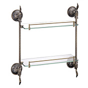 un vecchio frantoio strofinato accessori da bagno in bronzo doppio ripiano in vetro