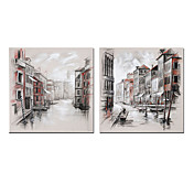 pintados à mão pintura a óleo abstrata, com quadro esticado - conjunto de 2