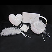 collection de mariage mis en satin blanc avec broderie découverte exquise et raffinée ensemble stylo plume (4 pièces)