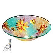 kleurrijke ronde gehard glas vat wastafel met pop-up en montage ring