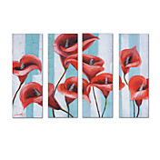 dipinto a mano olio su tela con cornice floreale allungata - set di 4