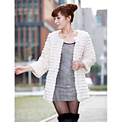 Collarless Long Sleeve Rabbit Fur Office/Casual Coat (More Colors)