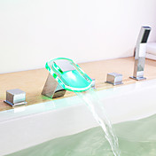 Color Changing LED Hydropower Waterfall Tub Faucet with Hand Shower - Chrome Finish