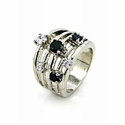 lussuoso nero e trasparente zirconi platinato forma rotonda anello di moda