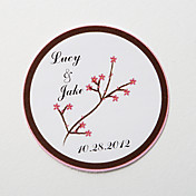 Personalized Round Favor Stickers – Red Flower  (Set of 36)