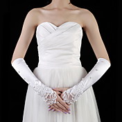 raso / pizzo gomito lunghezza guanti senza dita da sposa con perle