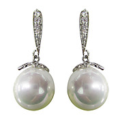 Beautiful White Platinum Plated With  Round Shape Pearl Earrings