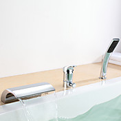 Contemporary Brass Tub Faucet with Hand Shower - Chrome Finish