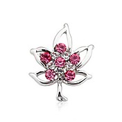 Gorgeous Crystal Leaf And Red Flower Brooch