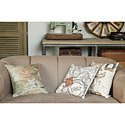 conjunto de 3 moderno mapa fronha de algodão / linho decorativo