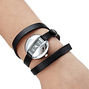 Women's Fashionable Long PU Leather Style Analog Quartz Bracelet Watch (Black)