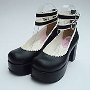 Black PU Leahter 8cm Platform Classic Lolita Shoes